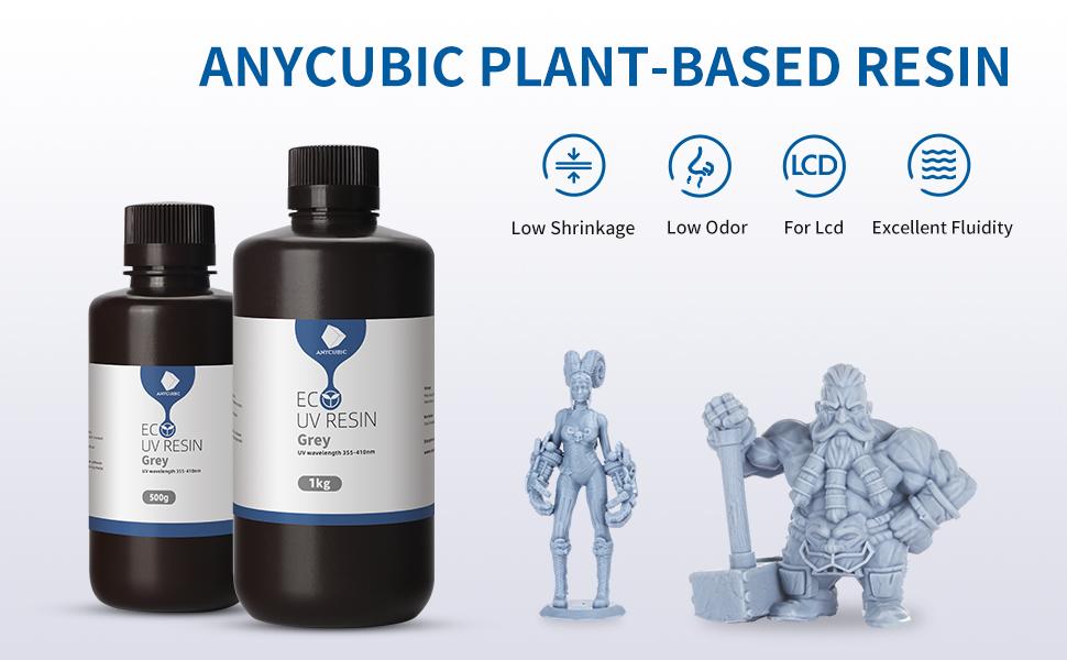 Resina de impresora 3D ANYCUBIC con bajo olor y seguridad, resina rápida de 405 nm a base de plantas UV con alta precisión y curado rápido para impresión LCD 3D